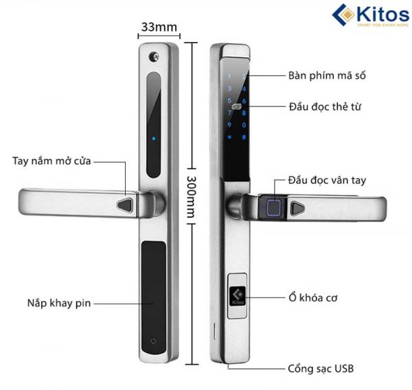 Khóa vân tay cửa nhôm Kitos KT-AL650